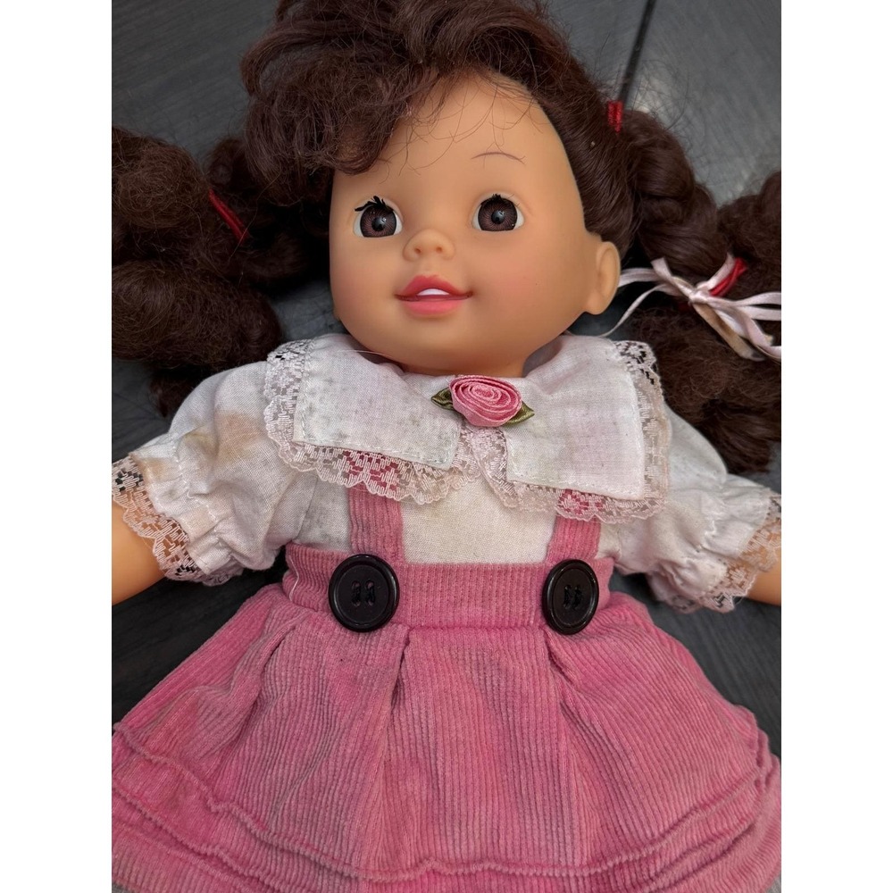 Vintage 1995 Cititoy 12 Inch Baby Doll Brown Hair Pigtails Pink Corduroy Outfit